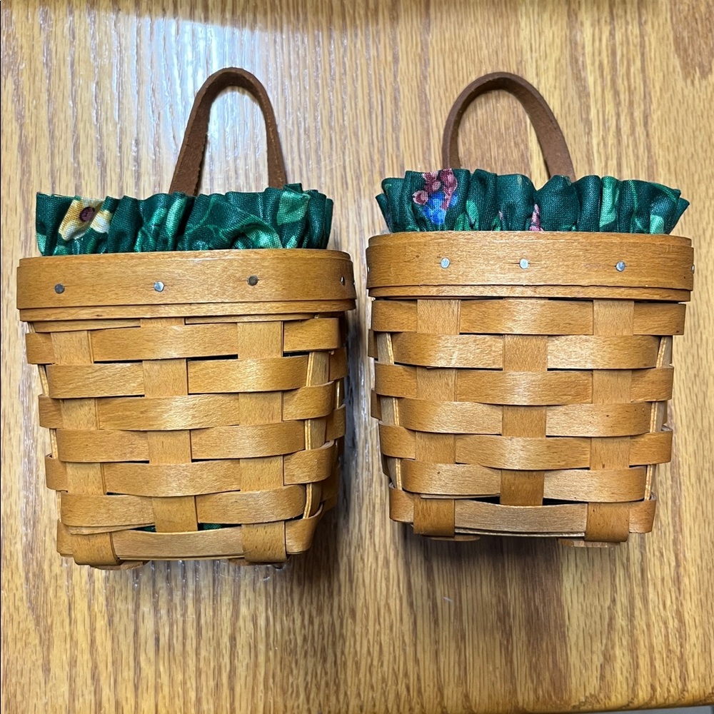 Pair of Longaberger Chives Basket Combos w/Emerald Vine Liners